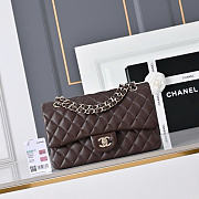 Okify CC Classic Flap Bag Dark Brown Lambskin Silver Hardware 25cm - 1