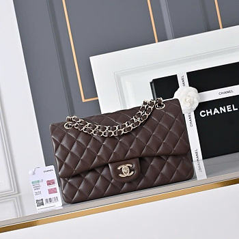Okify CC Classic Flap Bag Dark Brown Lambskin Silver Hardware 25cm