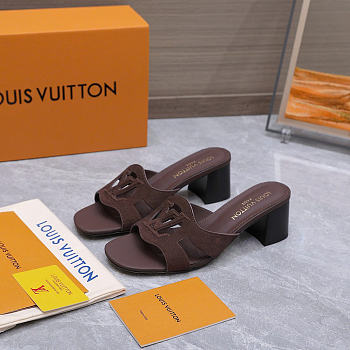 Okify Louis Vuitton Isola Dark Brown Block Heel Mule Sandals 5.5cm (has big size)