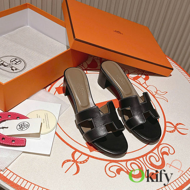 Okify Hermes Black High Heel Sandals (has big size) - 1