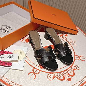 Okify Hermes Black High Heel Sandals (has big size)