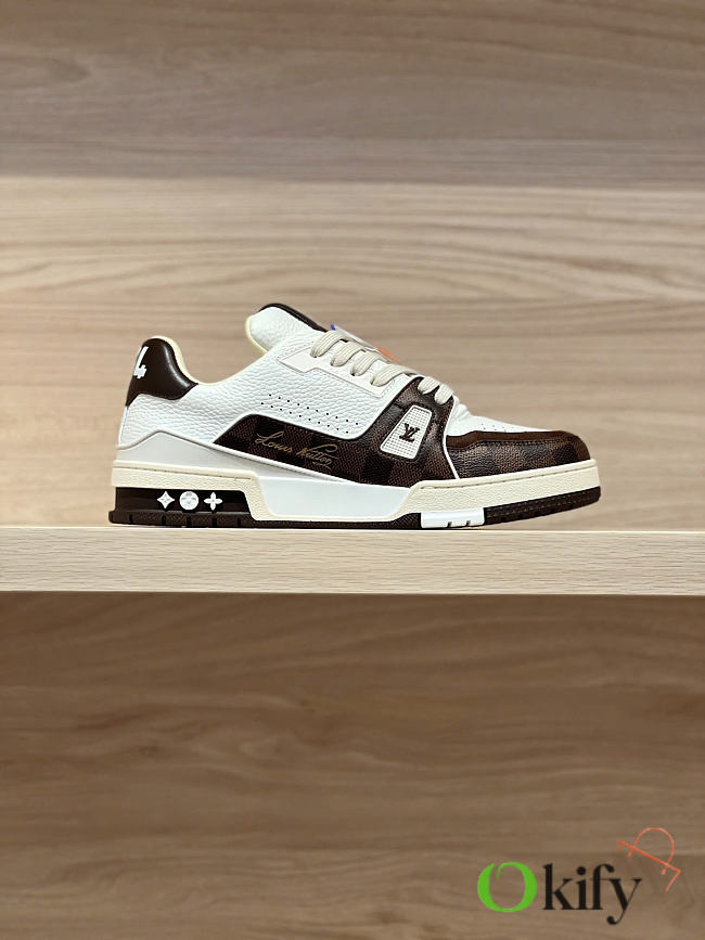 Okify Louis Vuitton Dark Brown Trainer Sneakers Unisex (has big size) - 1