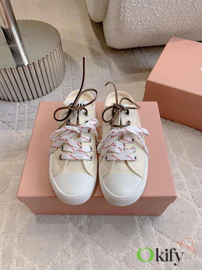 Okify MiuMiu Women Cream White Mule Sneakers 29618 - 1