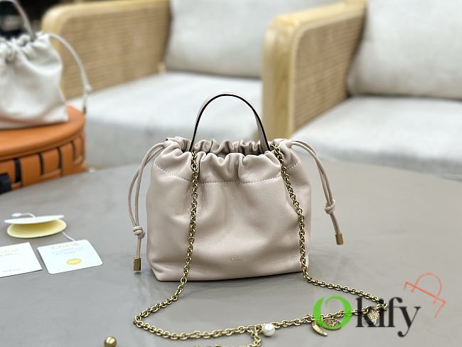 Okify Chloe Icons Shoulder Chain Bag Beige Soft Leather 17x16x8cm - 1
