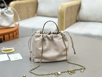 Okify Chloe Icons Shoulder Chain Bag Beige Soft Leather 17x16x8cm