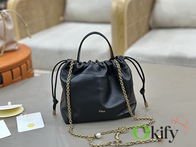 Okify Chloe Icons Shoulder Chain Bag Black Soft Leather 17x16x8cm - 1