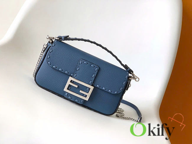 Okify Fendi Baguette Selleria Mini Bag Blue 20x13x5cm - 1
