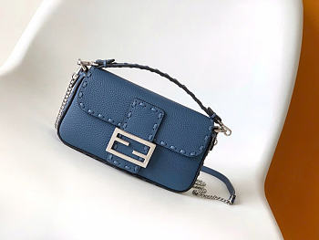 Okify Fendi Baguette Selleria Mini Bag Blue 20x13x5cm