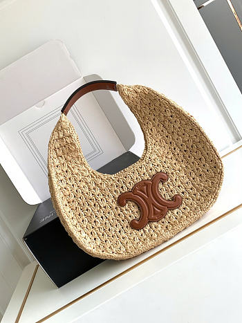Okify Celine Classic Panier Hobo Bag Raffia Brown 33x16x4cm