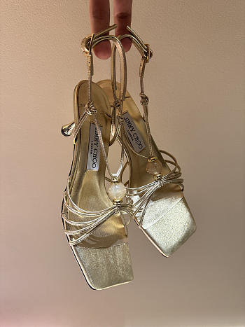Okify Jimmy Choo Gold High Heel Sandals With Rhinestone 6.5cm (has big size)