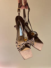 Okify Jimmy Choo Brown Suede High Heel Sandals With Rhinestone 6.5cm (has big size) - 1