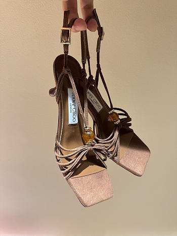 Okify Jimmy Choo Brown Suede High Heel Sandals With Rhinestone 6.5cm (has big size)