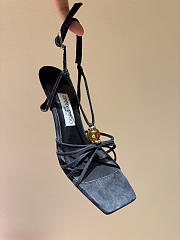Okify Jimmy Choo Black Suede High Heel Sandals With Rhinestone 6.5cm (has big size) - 2