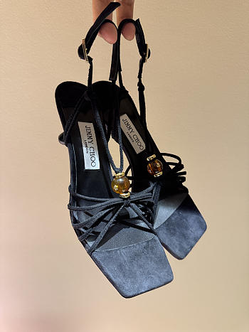 Okify Jimmy Choo Black Suede High Heel Sandals With Rhinestone 6.5cm (has big size)