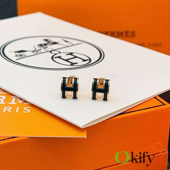 Okify Hermes Rose Gold Earrings Black H  - 1