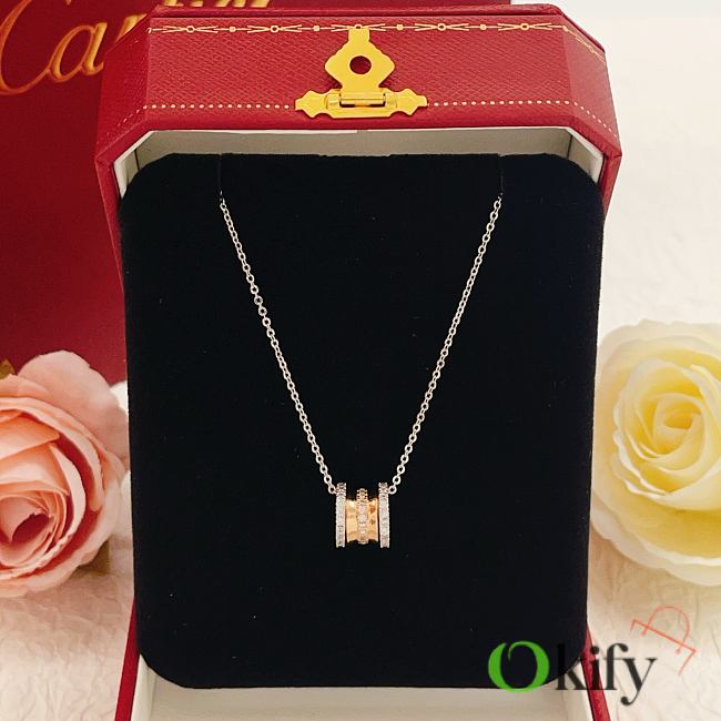 Okify Cartier 3 Circle Pendants Silver Gold Necklace With Diamonds - 1