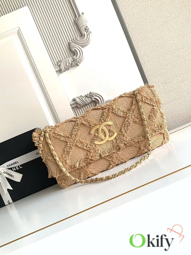 Okify CC Tweed Nature Straw Maxi Flap Bag 38x21x11cm - 1