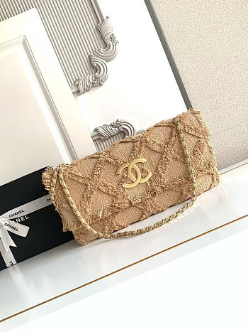 Okify CC Tweed Nature Straw Maxi Flap Bag 38x21x11cm