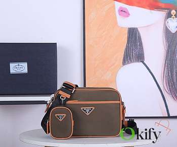 Okify Prada Nylon And Saffiano Leather Bag Brown 2VH048 23x16x7cm