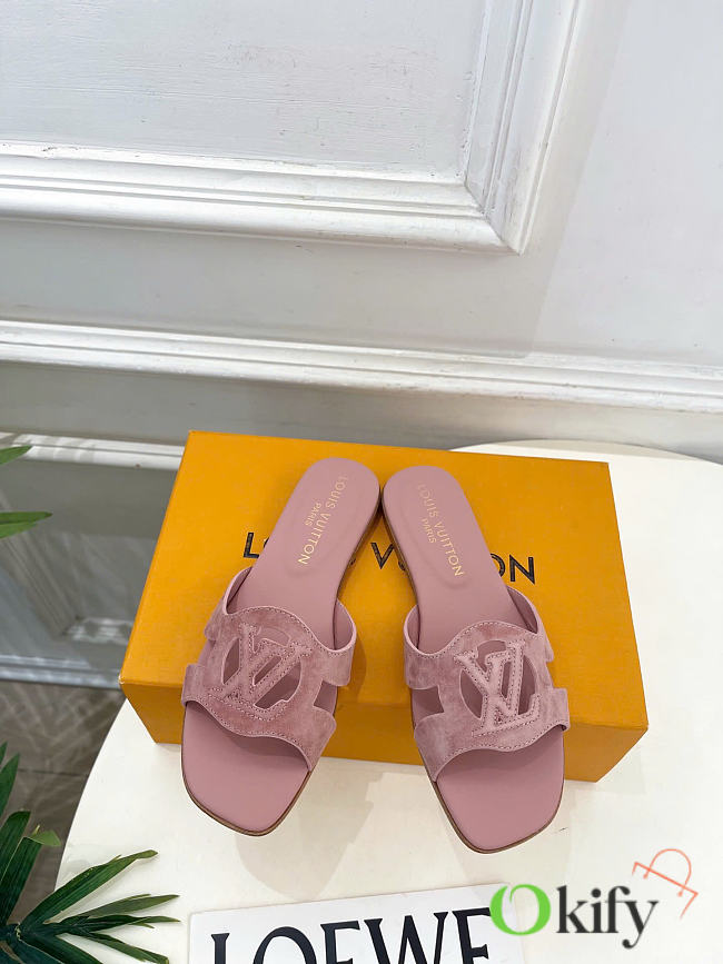 Okify Louis Vuitton Isola Pink Suede Women Slides (has big size) - 1