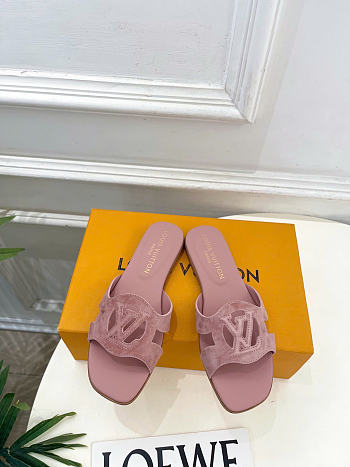 Okify Louis Vuitton Isola Pink Suede Women Slides (has big size)