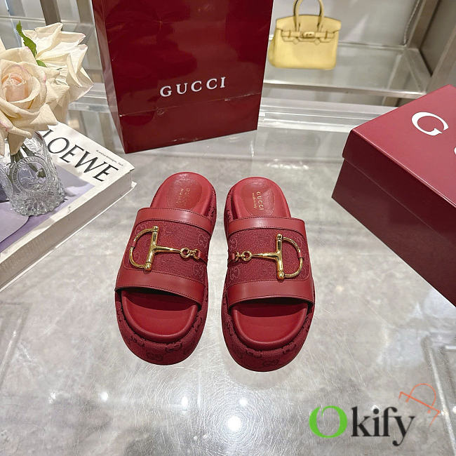 Okify Gucci Softbit Red Women Platform Sandals 5.5cm (has big size) - 1