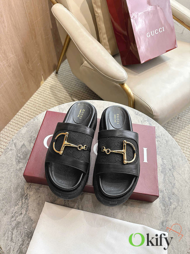 Okify Gucci Softbit Black Women Platform Sandals 5.5cm (has big size) - 1