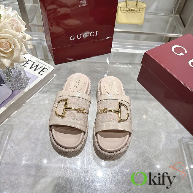 Okify Gucci Softbit Beige Women Platform Sandals 5.5cm (has big size) - 1