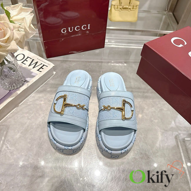Okify Gucci Softbit Blue Women Platform Sandals 5.5cm (has big size) - 1