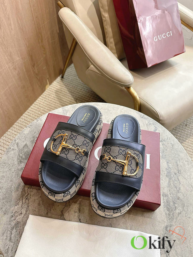 Okify Gucci Softbit Dark Blue Women Platform Sandals 5.5cm (has big size) - 1