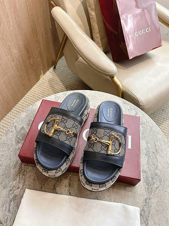 Okify Gucci Softbit Dark Blue Women Platform Sandals 5.5cm (has big size)