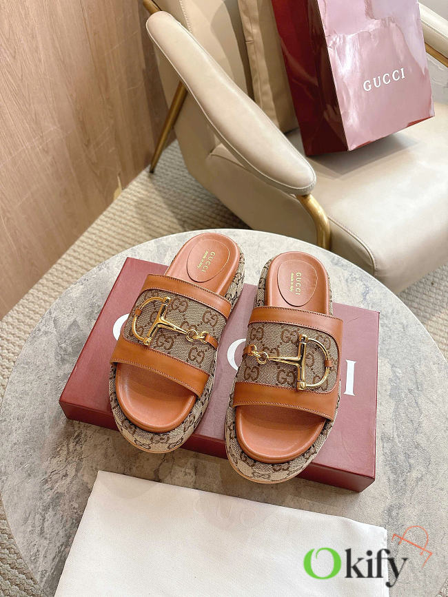 Okify Gucci Softbit Brown Women Platform Sandals 5.5cm (has big size) - 1