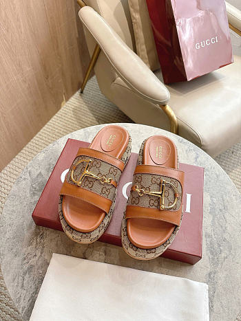 Okify Gucci Softbit Brown Women Platform Sandals 5.5cm (has big size)