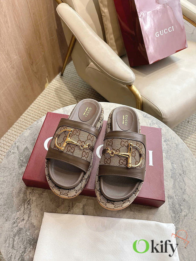 Okify Gucci Softbit Dark Brown Women Platform Sandals 5.5cm (has big size) - 1