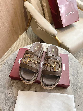 Okify Gucci Softbit Dark Brown Women Platform Sandals 5.5cm (has big size)