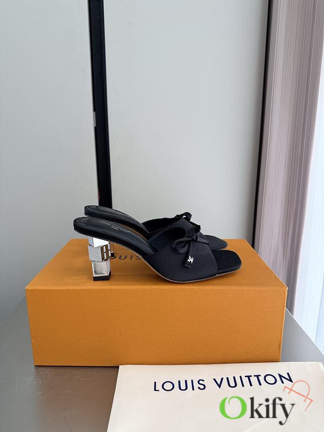 Okify Louis Vuitton Black High Heel Sandals Metal Block Heels - 1