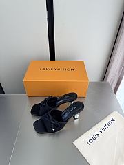 Okify Louis Vuitton Black High Heel Sandals Metal Block Heels - 6