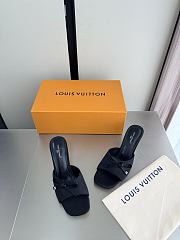Okify Louis Vuitton Black High Heel Sandals Metal Block Heels - 5