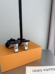Okify Louis Vuitton Black High Heel Sandals Metal Block Heels - 2