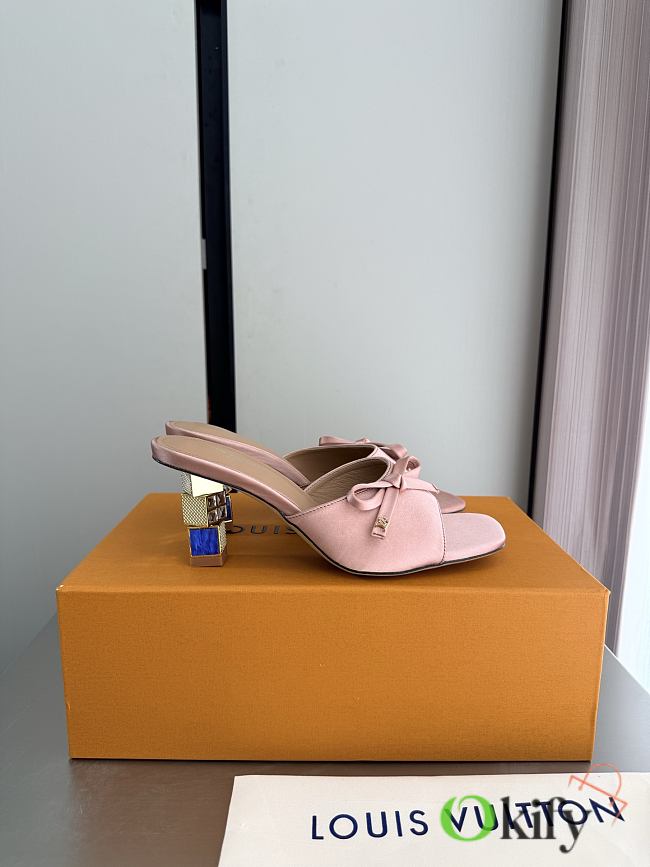 Okify Louis Vuitton Pink High Heel Sandals Metal Block Heels - 1