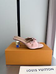 Okify Louis Vuitton Pink High Heel Sandals Metal Block Heels - 1