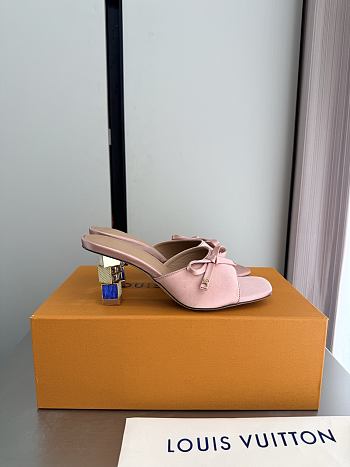 Okify Louis Vuitton Pink High Heel Sandals Metal Block Heels