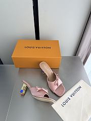 Okify Louis Vuitton Pink High Heel Sandals Metal Block Heels - 5