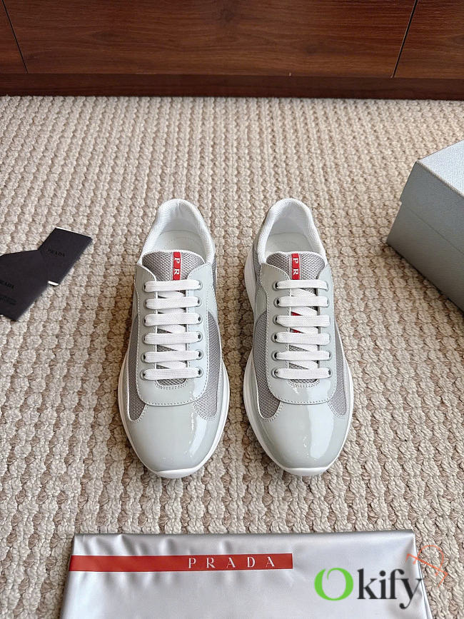 Okify Prada America Cup Light Gray Patent Unisex Sneakers (has big size) - 1