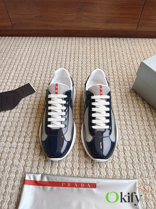 Okify Prada America Cup Dark Blue Patent Unisex Sneakers (has big size) - 1
