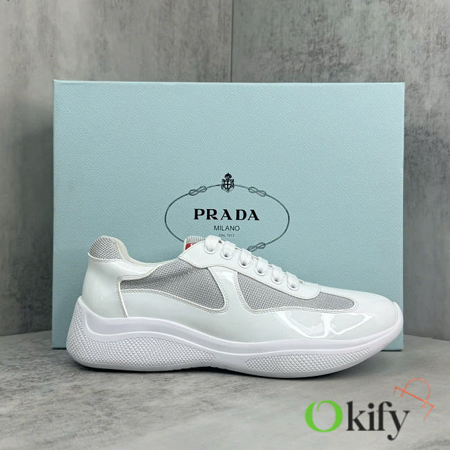 Okify Prada America Cup White Patent Unisex Sneakers (has big size) - 1