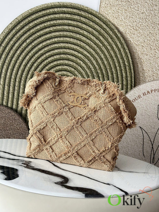 Okify CC Natural Tweed And Raffia Tote Bag 48x35x17cm - 1