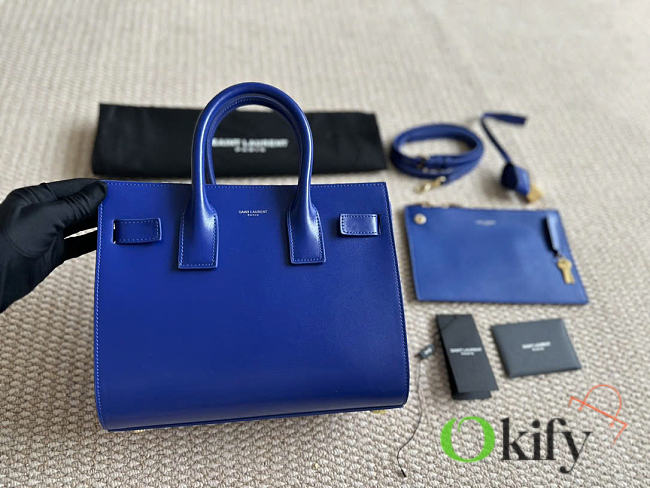 Okify YSL Sac De Jour Bag Blue Plain Leather 26x21x13cm - 1