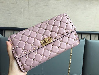 Okify Valentino Rockstud Spike Nappa Leather Crossbody Clutch Bag Light Pink 23.5x14.5x4.5cm