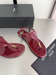 Okify YSL Cassandra Dark Red Patent Flat Thong Sandals (has big size) - 2